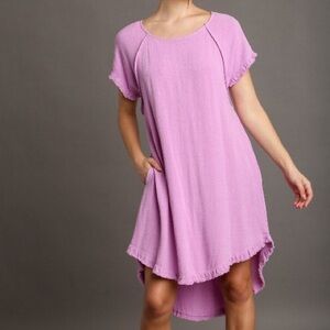 SOLD Umgee Solid High Low Hem & Unfinished Fringe dress